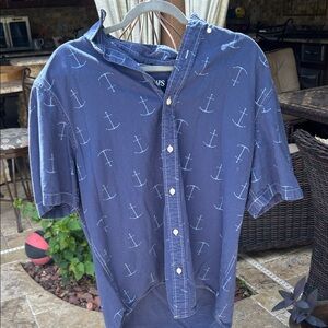 Chaps Mens Navy Anchor Button Down Size XL